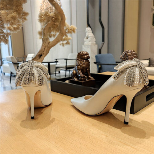 High Quality Luxury Jimmy Choo Pearl Crystal Bow Diamond Shoes product detail