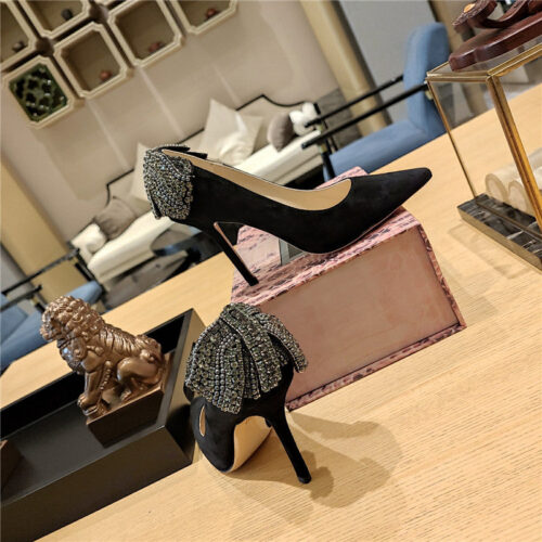 High Quality Luxury Jimmy Choo Pearl Crystal Bow Diamond Shoes – Style 02295 product detail