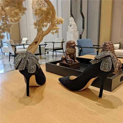 High Quality Luxury Jimmy Choo Pearl Crystal Bow Diamond Shoes – Style 02295 product detail