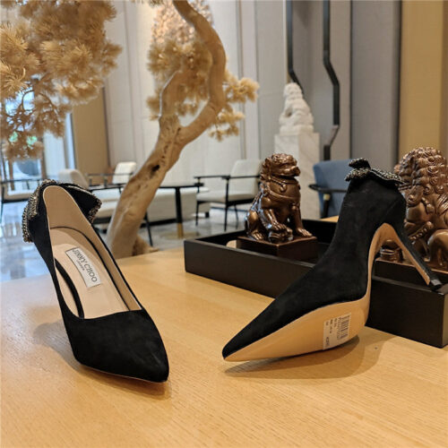 High Quality Luxury Jimmy Choo Pearl Crystal Bow Diamond Shoes – Style 02295 product detail