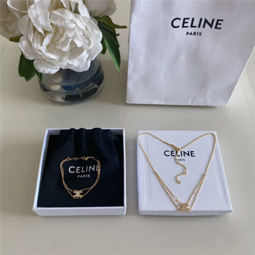 High Quality Luxury Celine Full Diamond Triumphal Arch Double Layer Necklace product detail