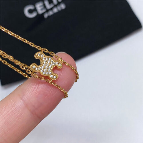 High Quality Luxury Celine Full Diamond Triumphal Arch Double Layer Necklace product detail