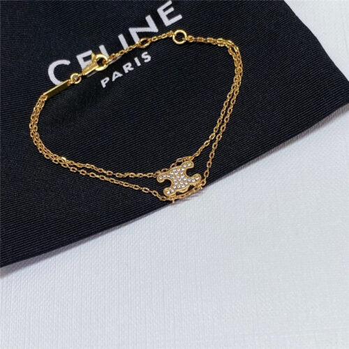 High Quality Luxury Celine Full Diamond Triumphal Arch Double Layer Necklace