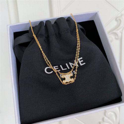 High Quality Luxury Celine Full Diamond Triumphal Arch Double Layer Necklace alternate view
