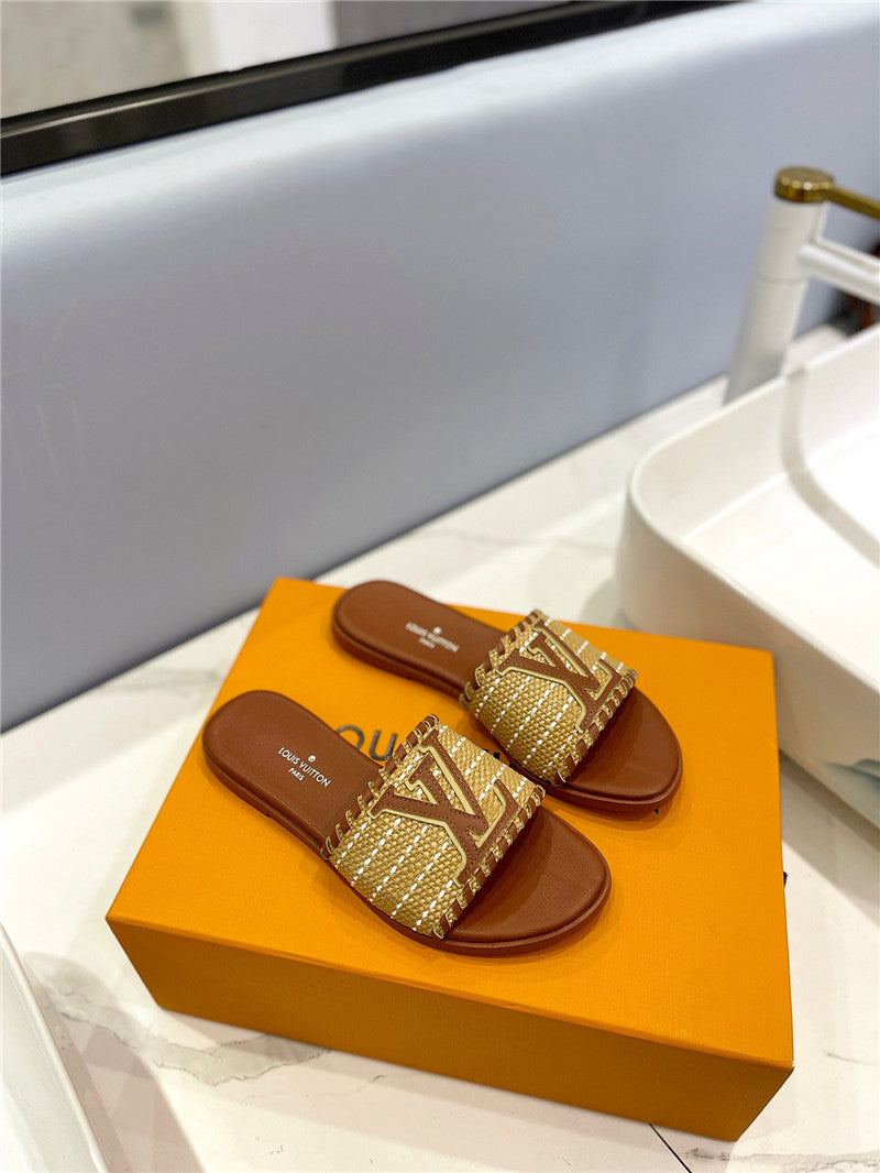 High Quality Luxury Louis Vuitton Logo Flat Slippers