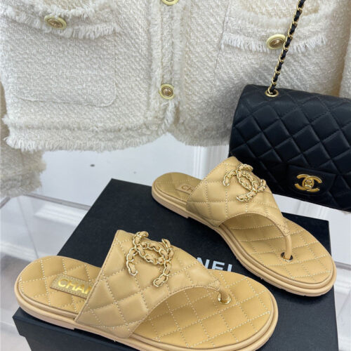 High Quality Luxury Chanel Rhombus Cc Logo Chain Buckle Flat Slippers – Style 85062