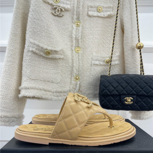 High Quality Luxury Chanel Rhombus Cc Logo Chain Buckle Flat Slippers – Style 85062 alternate view