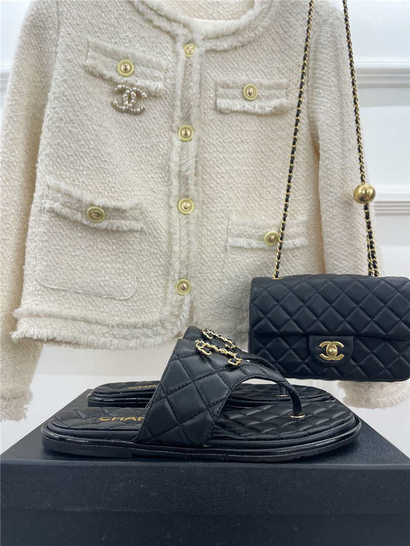 High Quality Luxury Chanel Rhombus Cc Logo Chain Buckle Flat Slippers – Style 26310 product detail