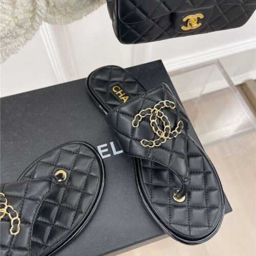 High Quality Luxury Chanel Rhombus Cc Logo Chain Buckle Flat Slippers – Style 26310 product detail