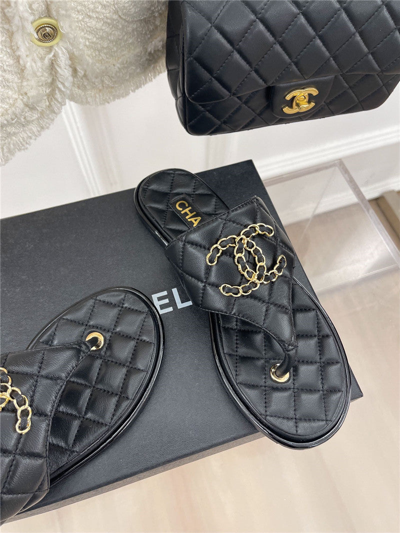 High Quality Luxury Chanel Rhombus Cc Logo Chain Buckle Flat Slippers – Style 26310 product detail