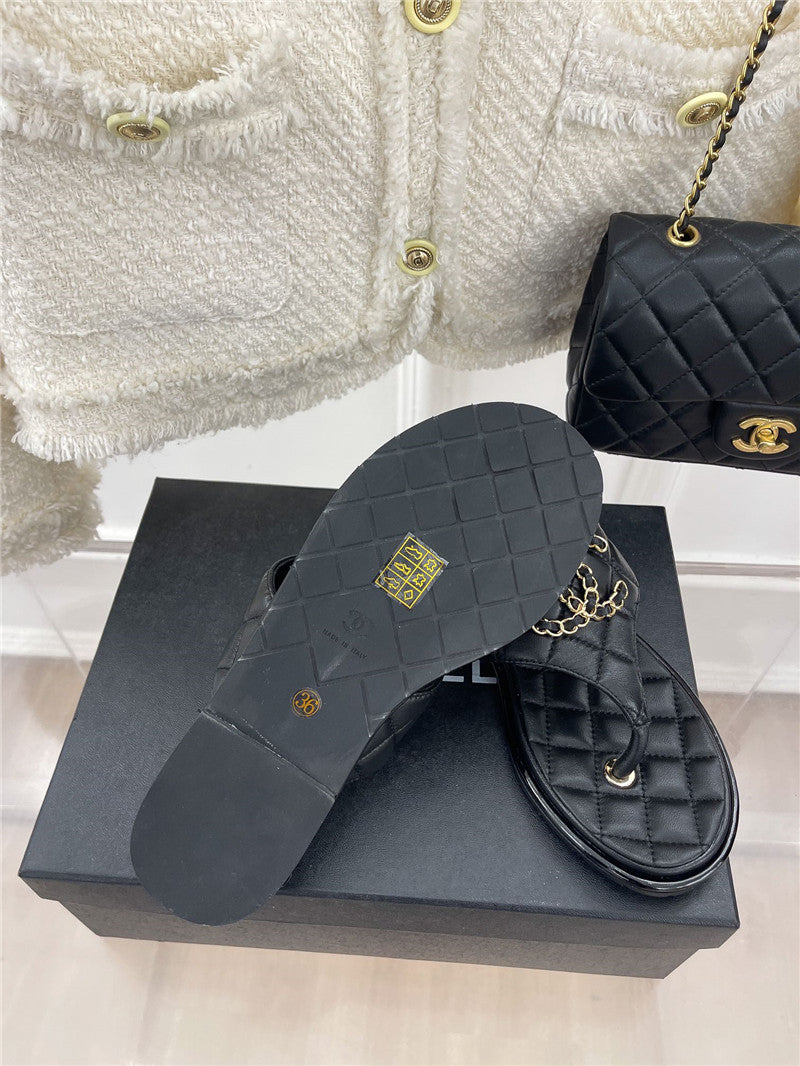 High Quality Luxury Chanel Rhombus Cc Logo Chain Buckle Flat Slippers – Style 26310 product detail