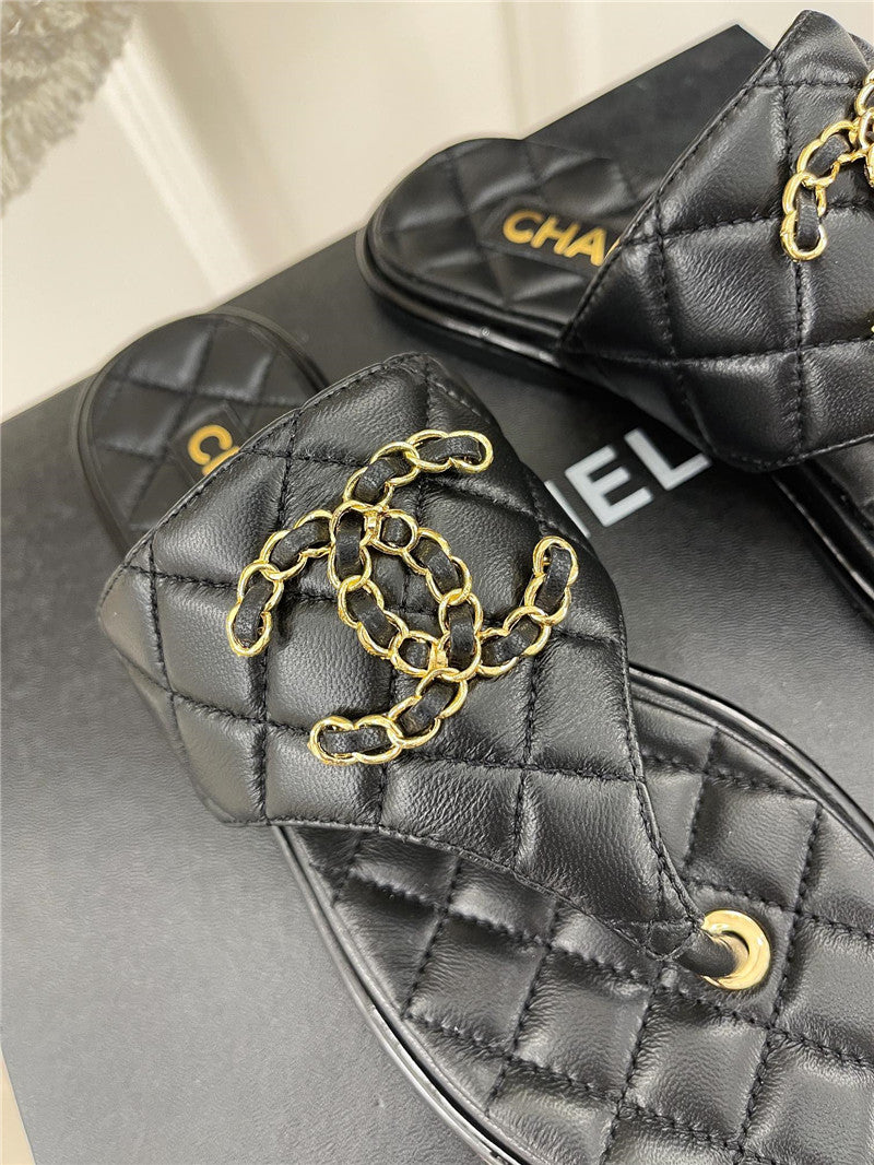 High Quality Luxury Chanel Rhombus Cc Logo Chain Buckle Flat Slippers – Style 26310 product detail