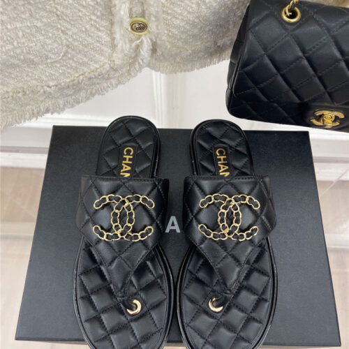 High Quality Luxury Chanel Rhombus Cc Logo Chain Buckle Flat Slippers – Style 26310 product detail