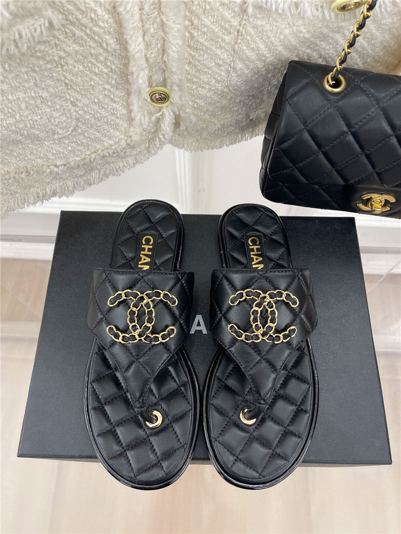 High Quality Luxury Chanel Rhombus Cc Logo Chain Buckle Flat Slippers – Style 26310 product detail