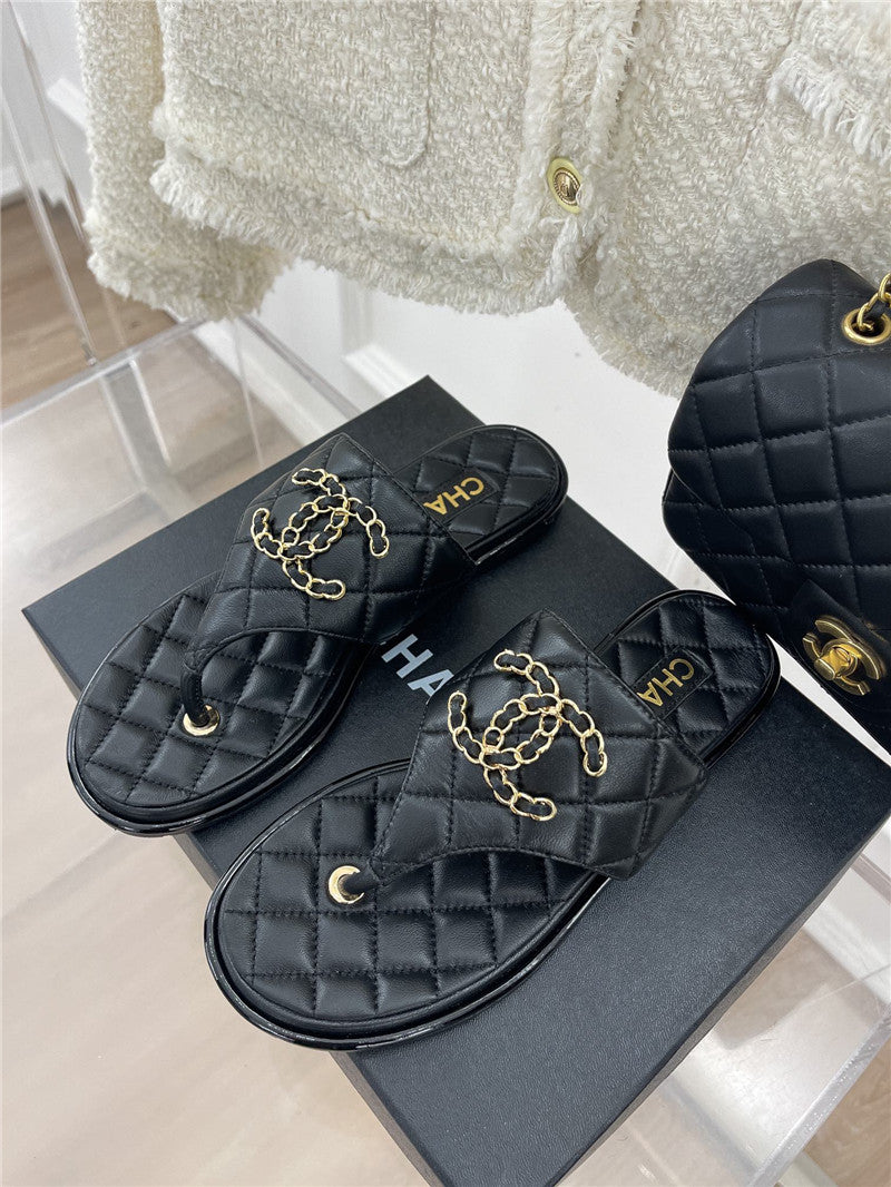 High Quality Luxury Chanel Rhombus Cc Logo Chain Buckle Flat Slippers – Style 26310 product detail