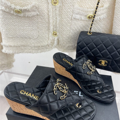 High Quality Luxury Chanel Rhombus Cc Logo Chain Buckle Slippers