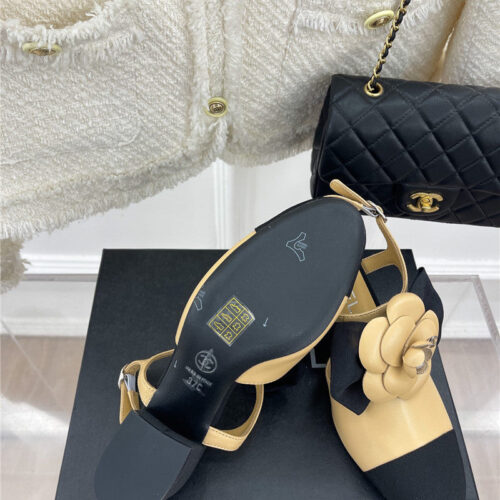 High Quality Luxury Chanel Camellia Bow Chunky Heel Sandals – Style 24966 product detail