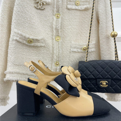 High Quality Luxury Chanel Camellia Bow Chunky Heel Sandals – Style 24966 alternate view