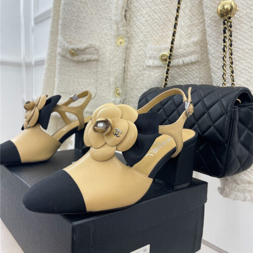High Quality Luxury Chanel Camellia Bow Chunky Heel Sandals – Style 24966 product detail
