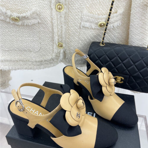 High Quality Luxury Chanel Camellia Bow Chunky Heel Sandals – Style 24966