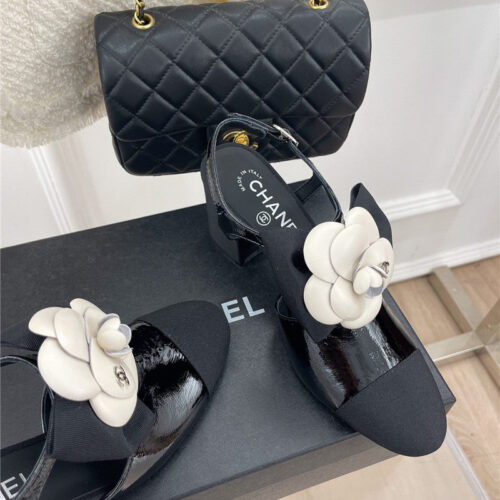 High Quality Luxury Chanel Camellia Bow Chunky Heel Sandals product detail