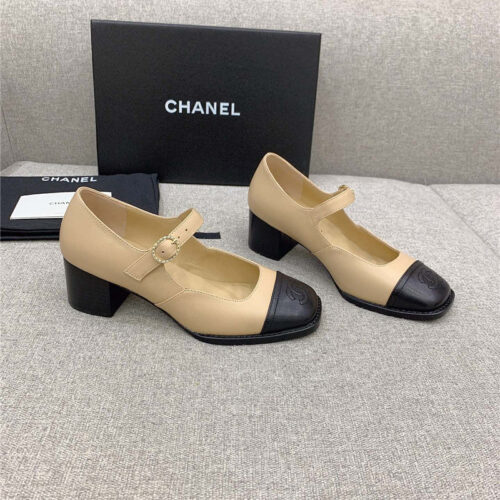 High Quality Luxury Chanel New Thick Heel Square Toe Shoes