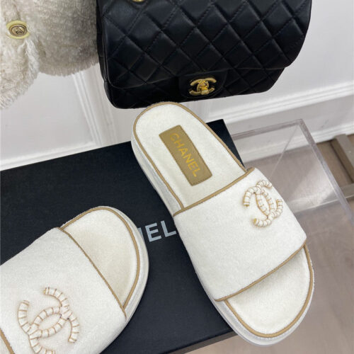 High Quality Luxury Chanel Rhombus Cc Logo Platform Slippers – Style 77126 product detail
