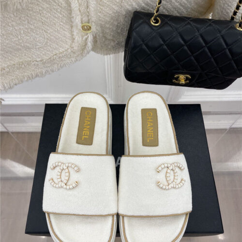 High Quality Luxury Chanel Rhombus Cc Logo Platform Slippers – Style 77126 product detail