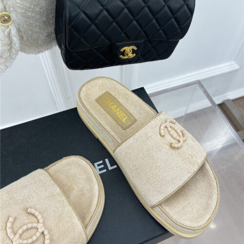 High Quality Luxury Chanel Rhombus Cc Logo Platform Slippers – Style 99718 product detail