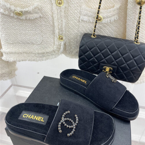 High Quality Luxury Chanel Rhombus Cc Logo Platform Slippers – Style 37574