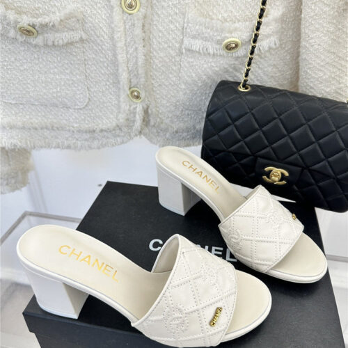 High Quality Luxury Chanel Rhombus Cc Logo Chunky Heel Slippers – Style 63014