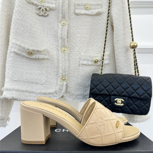 High Quality Luxury Chanel Rhombus Cc Logo Chunky Heel Slippers – Style 33638 product detail