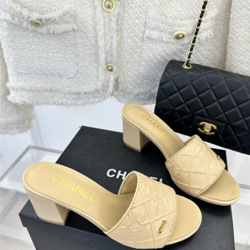 High Quality Luxury Chanel Rhombus Cc Logo Chunky Heel Slippers – Style 33638