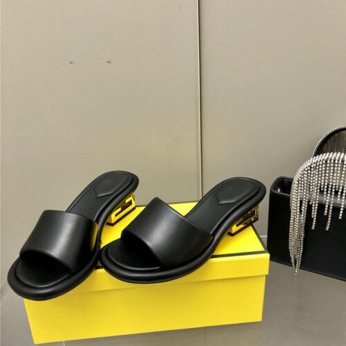 High Quality Luxury Fendi FF Chunky Heel Slippers alternate view