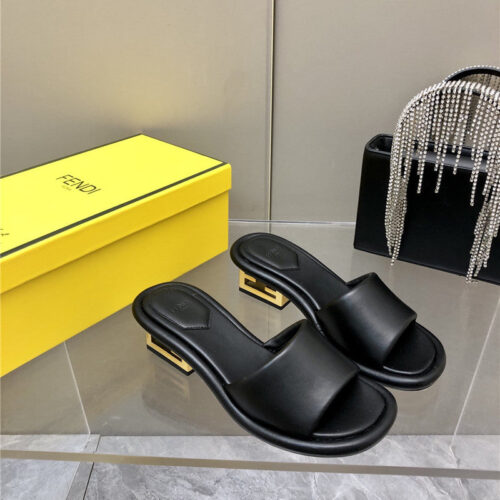 High Quality Luxury Fendi FF Chunky Heel Slippers