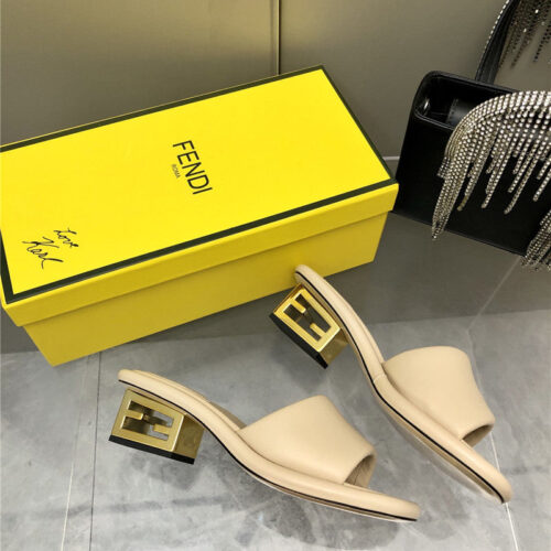 High Quality Luxury Fendi FF Chunky Heel Slippers – Style 24979 product detail