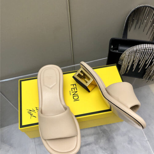 High Quality Luxury Fendi FF Chunky Heel Slippers – Style 24979 product detail