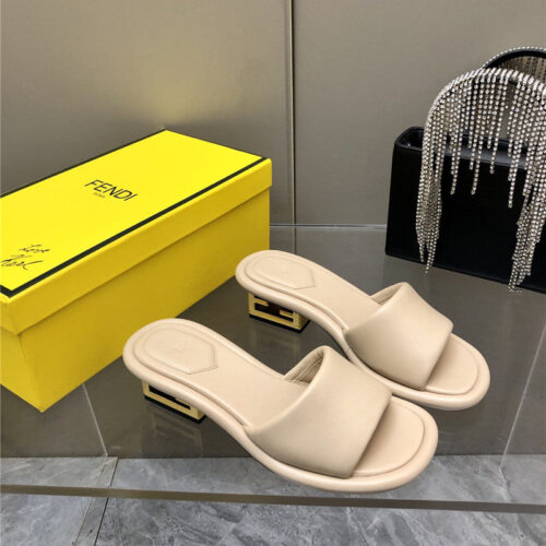High Quality Luxury Fendi FF Chunky Heel Slippers – Style 24979