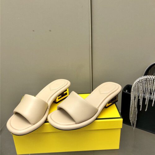 High Quality Luxury Fendi FF Chunky Heel Slippers – Style 24979 product detail