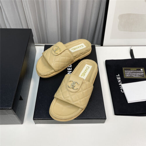 High Quality Luxury Chanel Rhombus Cc Logo Platform Slippers – Style 26854 product detail