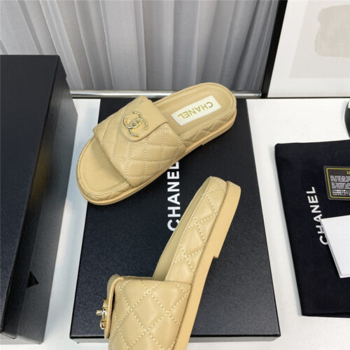 High Quality Luxury Chanel Rhombus Cc Logo Platform Slippers – Style 26854 product detail