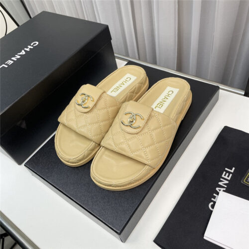 High Quality Luxury Chanel Rhombus Cc Logo Platform Slippers – Style 26854