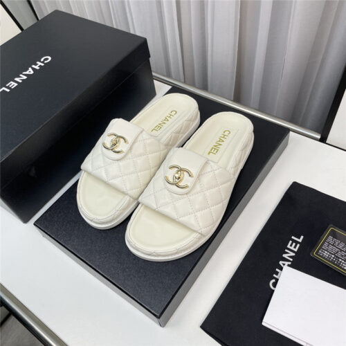 High Quality Luxury Chanel Rhombus Cc Logo Platform Slippers