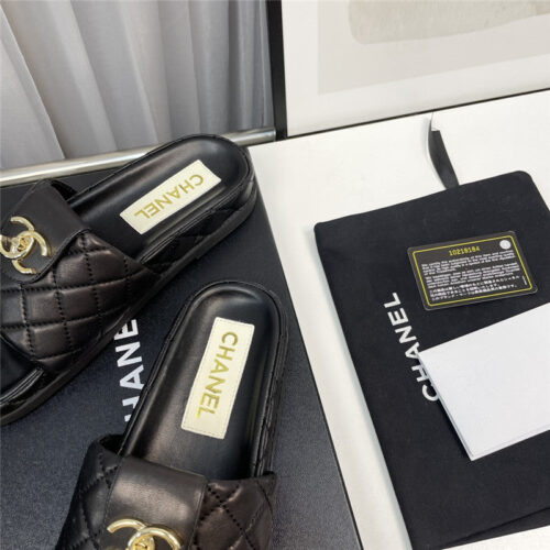 High Quality Luxury Chanel Rhombus Cc Logo Platform Slippers – Style 88998 product detail