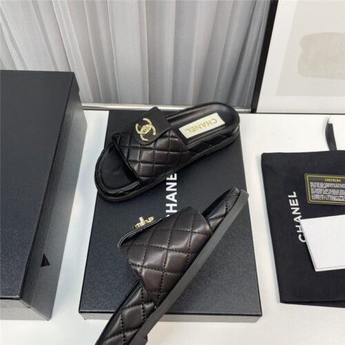 High Quality Luxury Chanel Rhombus Cc Logo Platform Slippers – Style 88998 product detail