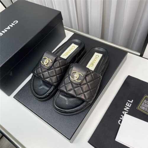 High Quality Luxury Chanel Rhombus Cc Logo Platform Slippers – Style 88998