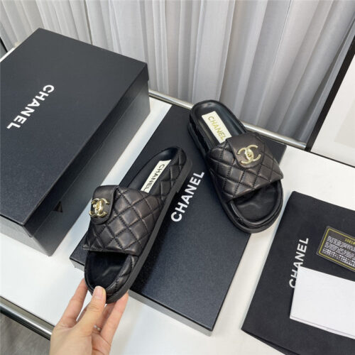 High Quality Luxury Chanel Rhombus Cc Logo Platform Slippers – Style 88998 product detail