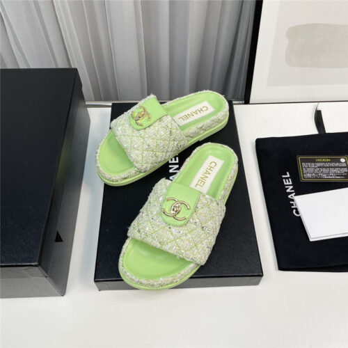 High Quality Luxury Chanel Rhombus Cc Logo Platform Slippers – Style 82214 product detail