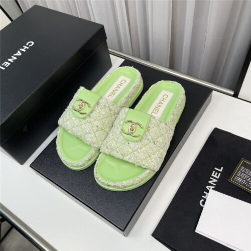 High Quality Luxury Chanel Rhombus Cc Logo Platform Slippers – Style 82214