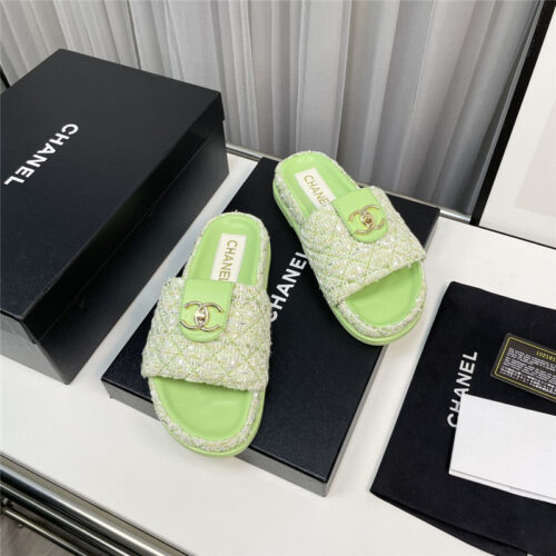 High Quality Luxury Chanel Rhombus Cc Logo Platform Slippers – Style 82214 product detail